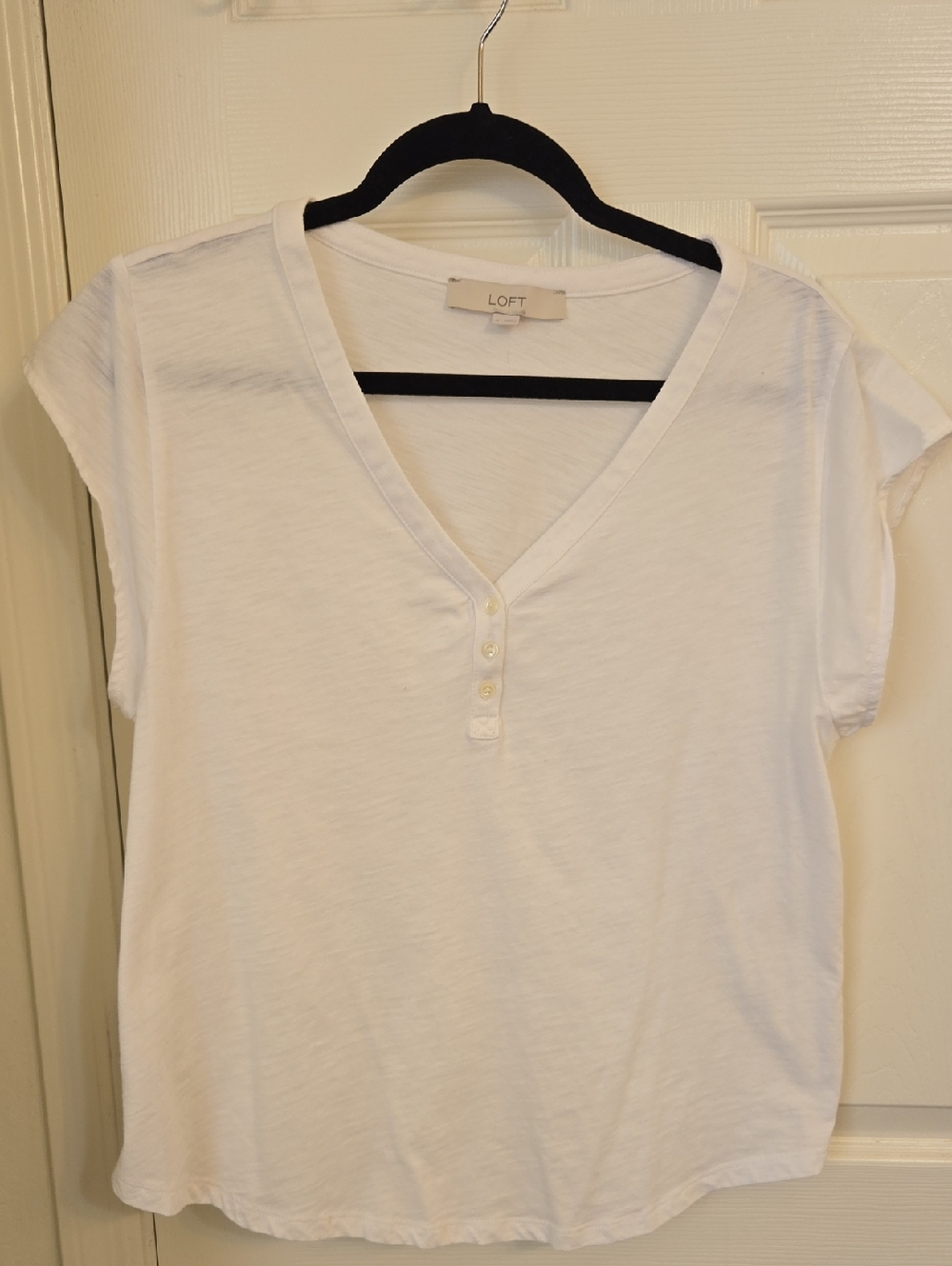 LOFT White Short-Sleeve V-Neck Henley Tee